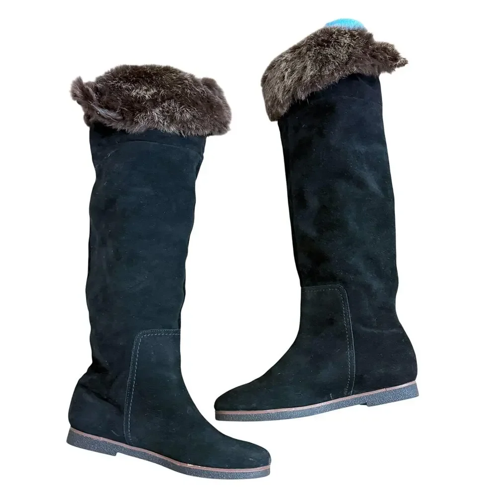 Sam Edelman Black Suede Over the Knee Boots w Fur Trim Women's Size 8 Pull On